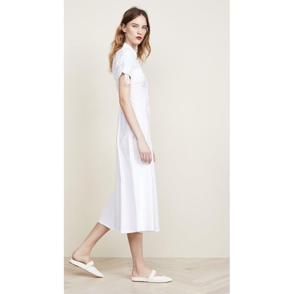 THEORY Black Stretch Cotton Poplin Tie Sleeve A-Line Midi Shirt Dress, Size M - Picture 14 of 16